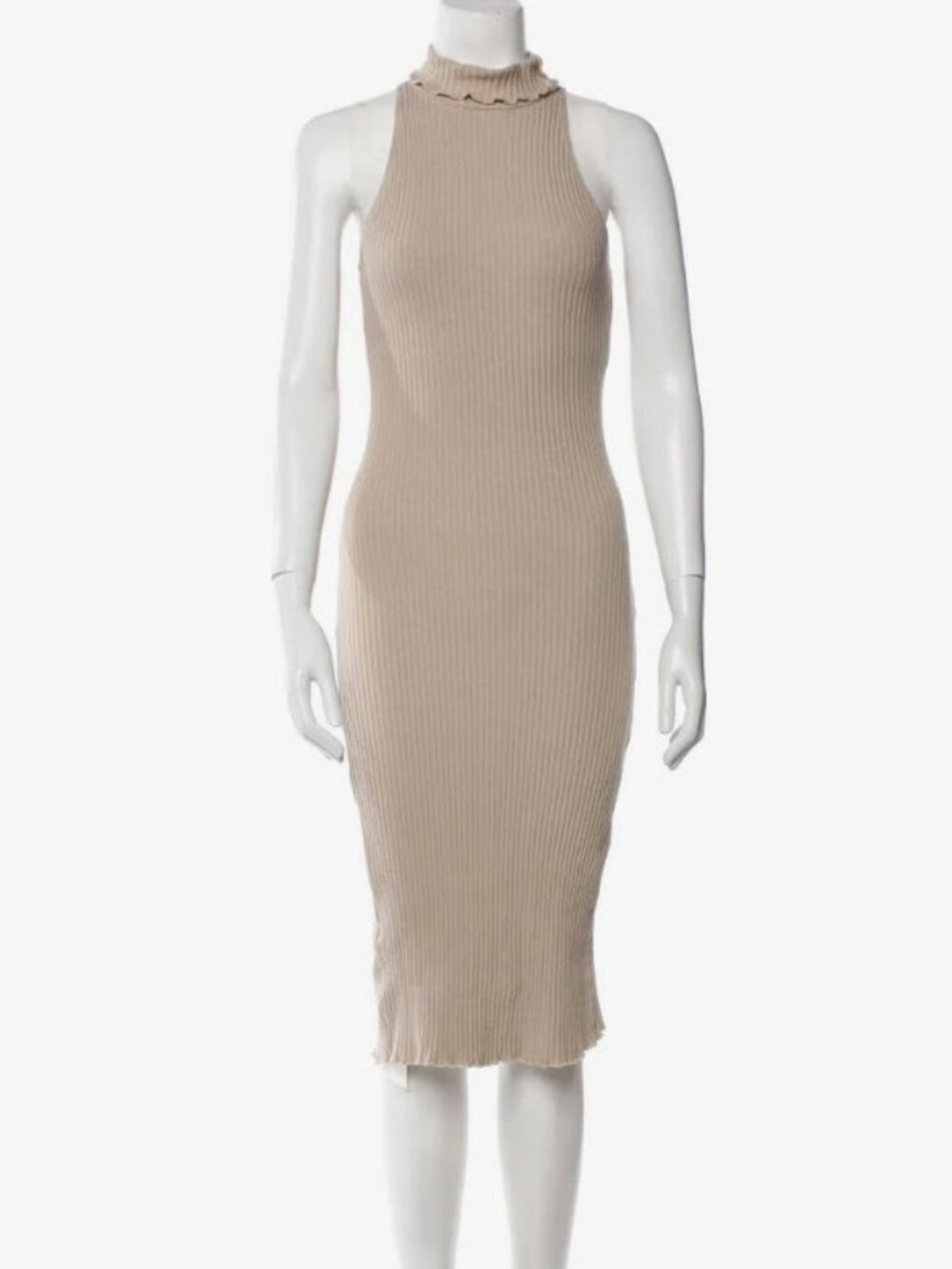 The Line By K Beige Ribbed Sleeveless Turtleneck Midi Dress, size M - Picture 1 of 8